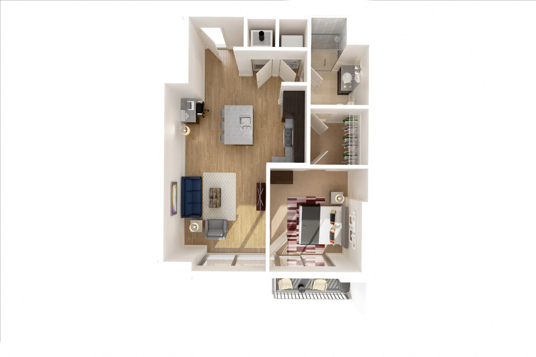 Floor plan for 1 bed, 1 bath, 694 sqft
